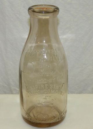 Vtg Empire State Dairy Co.  Embossed 1 Quart Milk Bottle Brooklyn York Ny