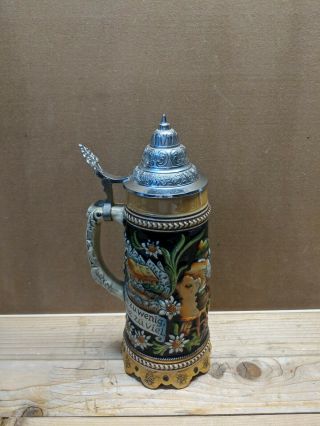 Vintage German Style Beer Stein With Music Box 11 - 1/2 " Tall