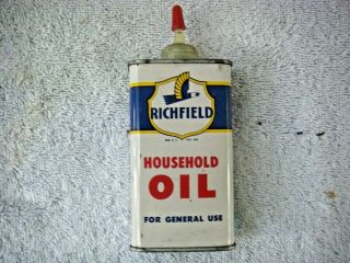 Richfield Household Oil Tin Vintage 1950s Gas Station Auto