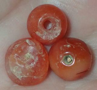 3 Ancient Roman Carnelian Agate Beads,  8.  5 - 10mm,  1800,  Years Old,  S1185