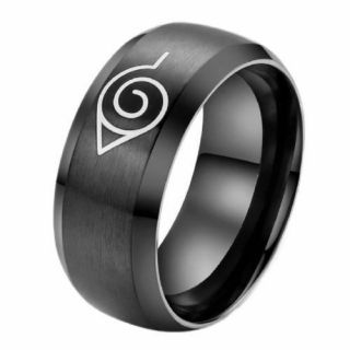 8mm Stainless Steel Naruto Cosplay Men Women Black Ring Band Size 6 - 13