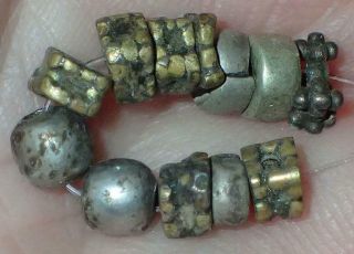 10 Rare Antique Metal Low Silver Beads,  4 - 5mm,  S1183