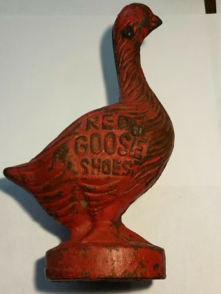Vintage Cast Iron Red Goose Shoes 8.  5 " Bank Paint Heavy Store Display