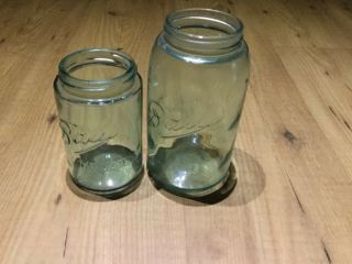 Two Old Antique Ball Mason 2 Quart & Pint Aqua Canning Jar