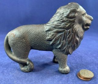 Antique Vintage Cast Iron (ci) Still Bank - Quilted Lion