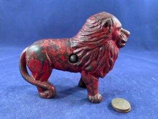 Antique Vintage Cast Iron (ci) Still Bank - Lion,  Ears Up