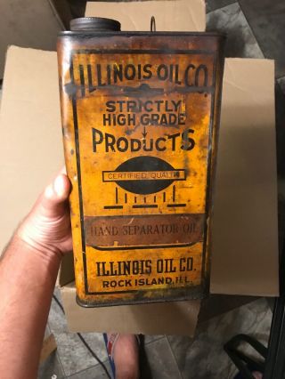 Vintage Illinois Oil Co Hand Separator Oil Can Great Graphics Rare Tall Gallon