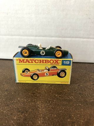 Vintage Matchbox 19 - Lotus Racing Car.  With RARE Orange Box 3