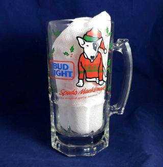 Bud Light Beer Budweiser Spuds Mackenzie 32oz Glass Mug Stein 1987 Christmas Hat