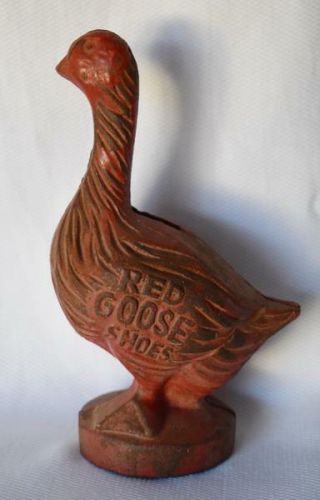 Vintage Advertising Red Goose Shoes Cast Iron Arcade Still Bank Paint