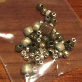 1600 - 1900’s Antique Small Metal Seed Beads Copper,  Brass,  Silver Tone Trade Old 2