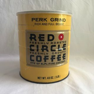 Vintage Large Red Circle Coffee Can Yellow Red 48 Oz A&p Coffee Columbia