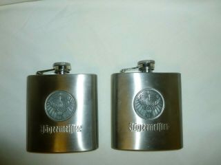 2 Stainless Steel 6 Oz Flask W Cross And Buck Emblem Jagermeister Mat.  701678