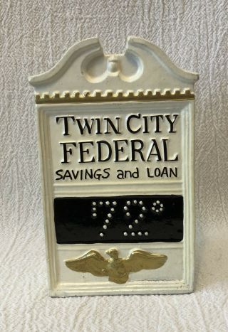 Vintage Twin City Federal Savings And Loan Figural Coin Piggy Bank