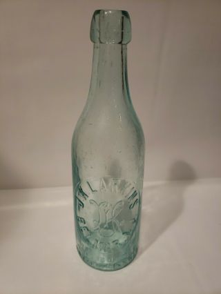 J.  K.  Larkins - Blue Aqua Blob Top Bottle - Belmar,  Nj