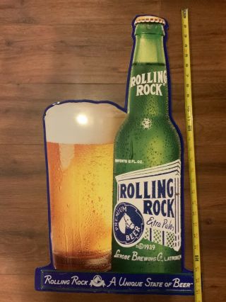 Rolling Rock 27 Inch Metal Beer Sign A Unique State Of Beer Extra Pale Old Tin