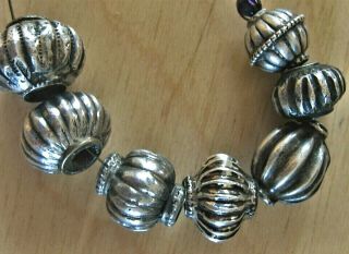 Set Of 7 Old Collectible Silver 925 Melon Beads