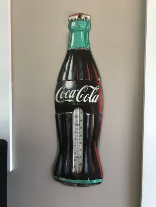 Vintage Tin Coca - Cola Bottle Thermometer Coke Soda•gas Station•oil•sign