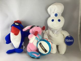 3 Advertising Beanies,  Charlie The Tuna,  Energizer Bunny,  Pillsbury