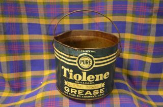 Vintage 1930s Blue&white Pure Oil Co Tiolene 5 Grease Handled Pail - No Lid
