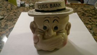 Vintage 1950s Ceramic Cuss Bank,  Man With Hat 5 Inches Tall