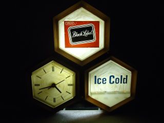 Vintage Carling Black Label Beer Clock Light Sign Wall Bar Man Cave Decor 1960 ' s 2
