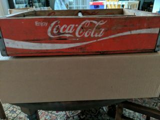 Vintage Wood Coca Cola Crate.  Red & White.  Vgc Divided 4 Section