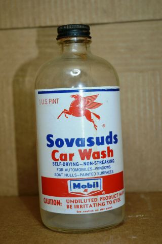 Vintage Mobil Pegasus Sovasuds Car Wash Bottle Painted Label