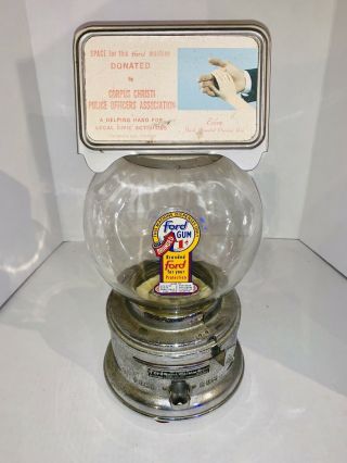 Vintage Ford Gum & Machine Co.  Inc.  1 Cent Glass Gumball Machine