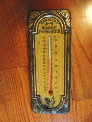 Vintage Farmers’ Almanac Embossed Metal Rooster Thermometer,  Avon