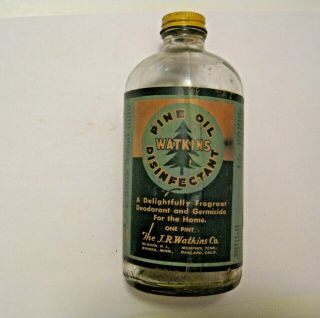 Vintage Watkins Pine Oil Disinfectant Advertising Glass Bottle See Our Bottles
