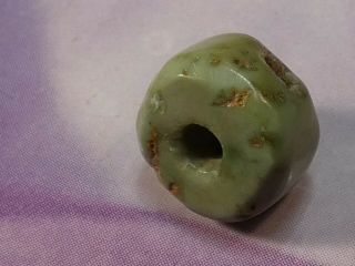 Ancient Peruvian Pre - Columbian Moche Green Turquoise Disc Bead 9 By 5.  5 Mm