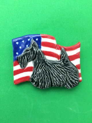 Scottie Terrier Usa 4th Of July Brooch Pin Jewelry Ooak Sculpture Painting Art