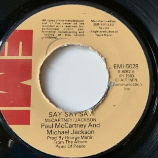 Paul Mccartney & Michael Jackson - Say Say Say Emi Kenya Kenyan Africa Press 45