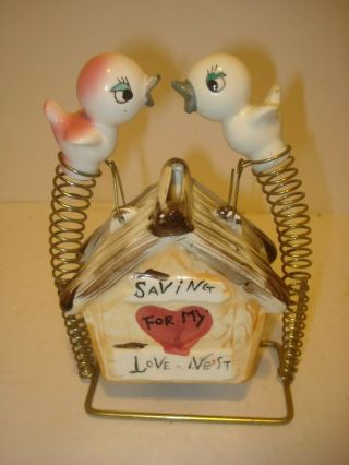 Vintage Davar " Saving For My Love Nest " Birdhouse Ceramic Bank 1959