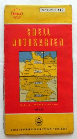 Shell Oil Gas Station Road Map Germany 1958