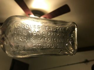 Antique Embossed Aqua Glass Medicine Bottle Groves Tasteless Chill Tonic Paris