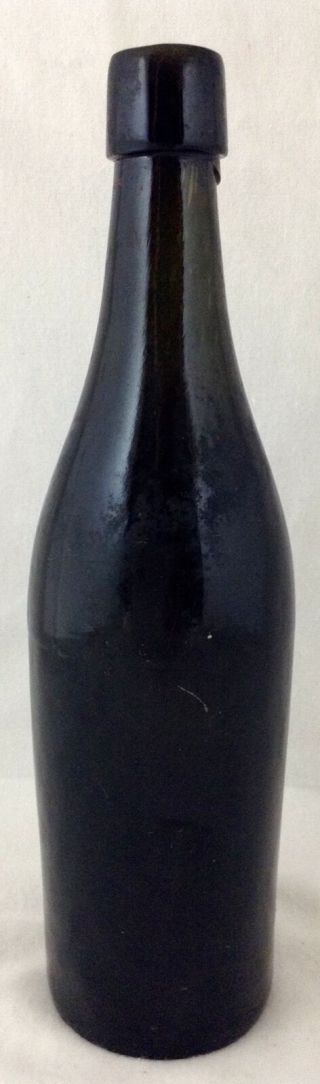 Antique Stout Beer Bottle Black Glass Olive Green Applied Top K Mark Bottom
