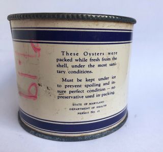 Vintage Blue Cross Brand Fresh Oyster Tin Can 12 Oz Travers Brothers Co.  MD 15 3