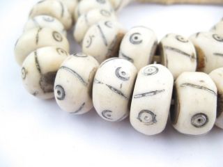 Criss Cross Eye Carved Bone Beads Large 23mm Kenya African White Round Handmade