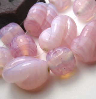 12 Gorgeous Old Large Opalescent Pink Swirled Japanese Vintage Glass Beads