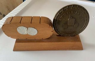 Large 3 " Caterpillar Power 1954 Bronze Medallion " 50 Years " W Display Stand Rare