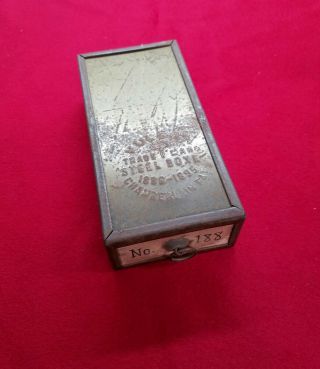 Vintage Vulcan Trademark Deposit Cash Box Vault Money Bank Tin Steel 1895