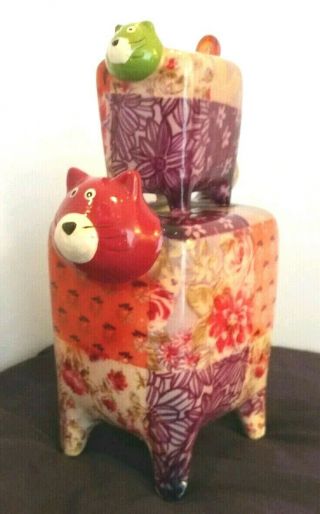 Vintage Ceramic Stacked Cats Bank Sculture - Floral Overlay No Issues