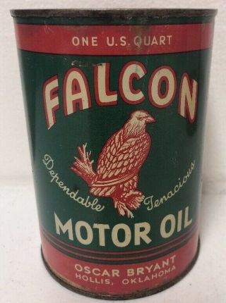 Vintage Falcon Motor Oil Quart Can Empty Hollis Oklahoma