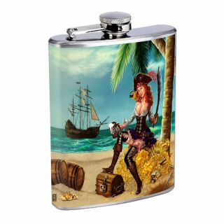 Vintage Pirate Ship D12 Flask 8oz Stainless Steel Hip Drinking Whiskey