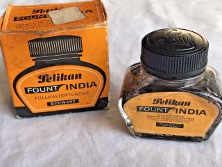 Vintage Pelikan Fount India Fountain Empty Glass Ink Bottle And Box 78 Germany