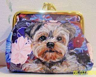 Yorkie Hand Painted Leather Double Kisslock Buxton Coinpurse With Open Pocket