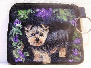 Yorkie Hand Painted Leather Coinpurse With Keyring