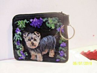 Yorkie hand painted leather coinpurse with keyring 2